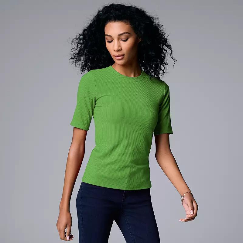 Women's Simply Vera Vera Wang Ribbed Fitted Elbow Sleeve Tee, Size: Small, Autumn Fern Product Image