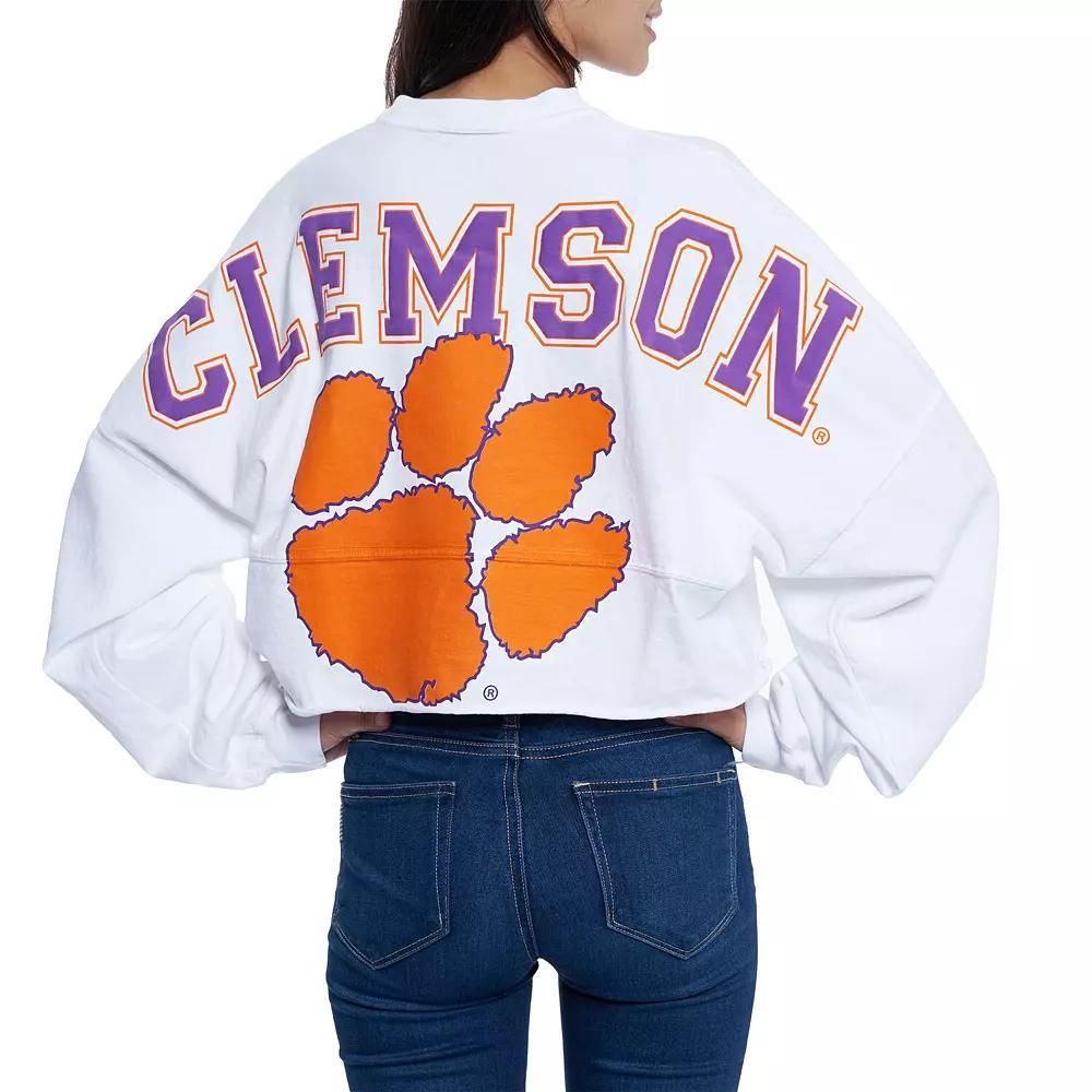 Women's White Clemson Tigers Raw Hem Cropped Spirit Jersey Long Sleeve T-Shirt, Size: 2XL Product Image