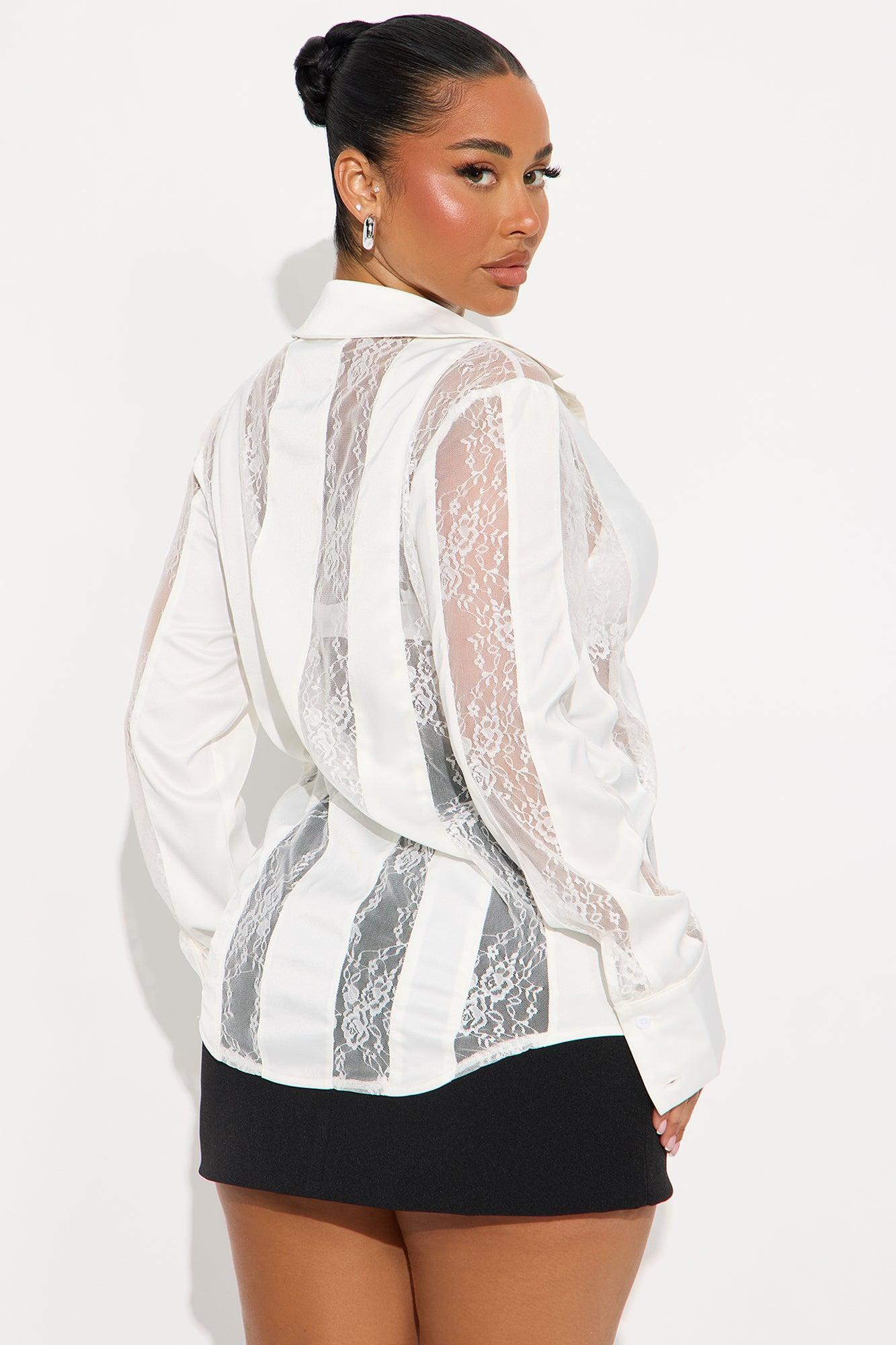 Lace Whispers Satin Shirt - White Product Image