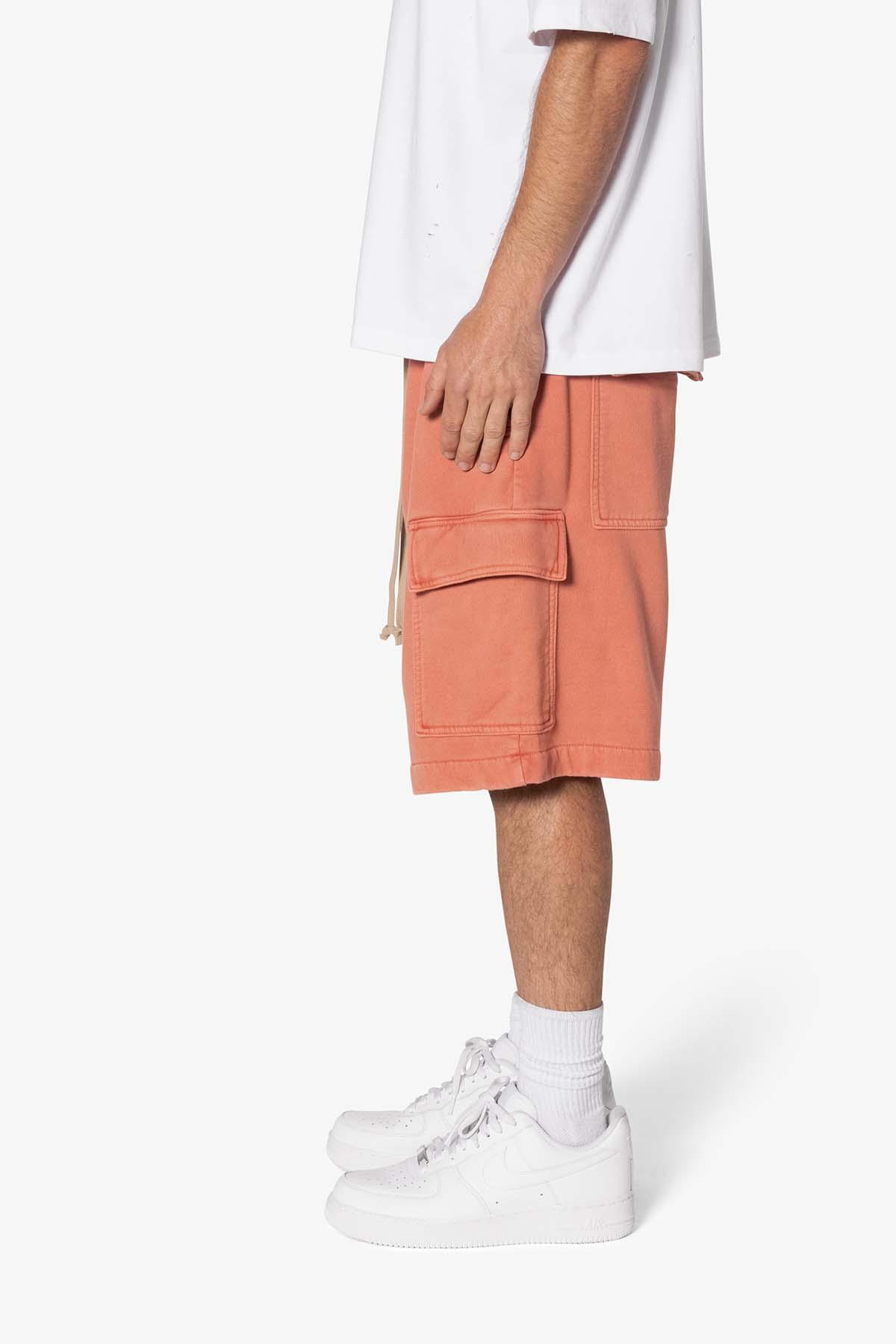 Rave Cargo Fleece Sweat Shorts - Washed Rust Product Image
