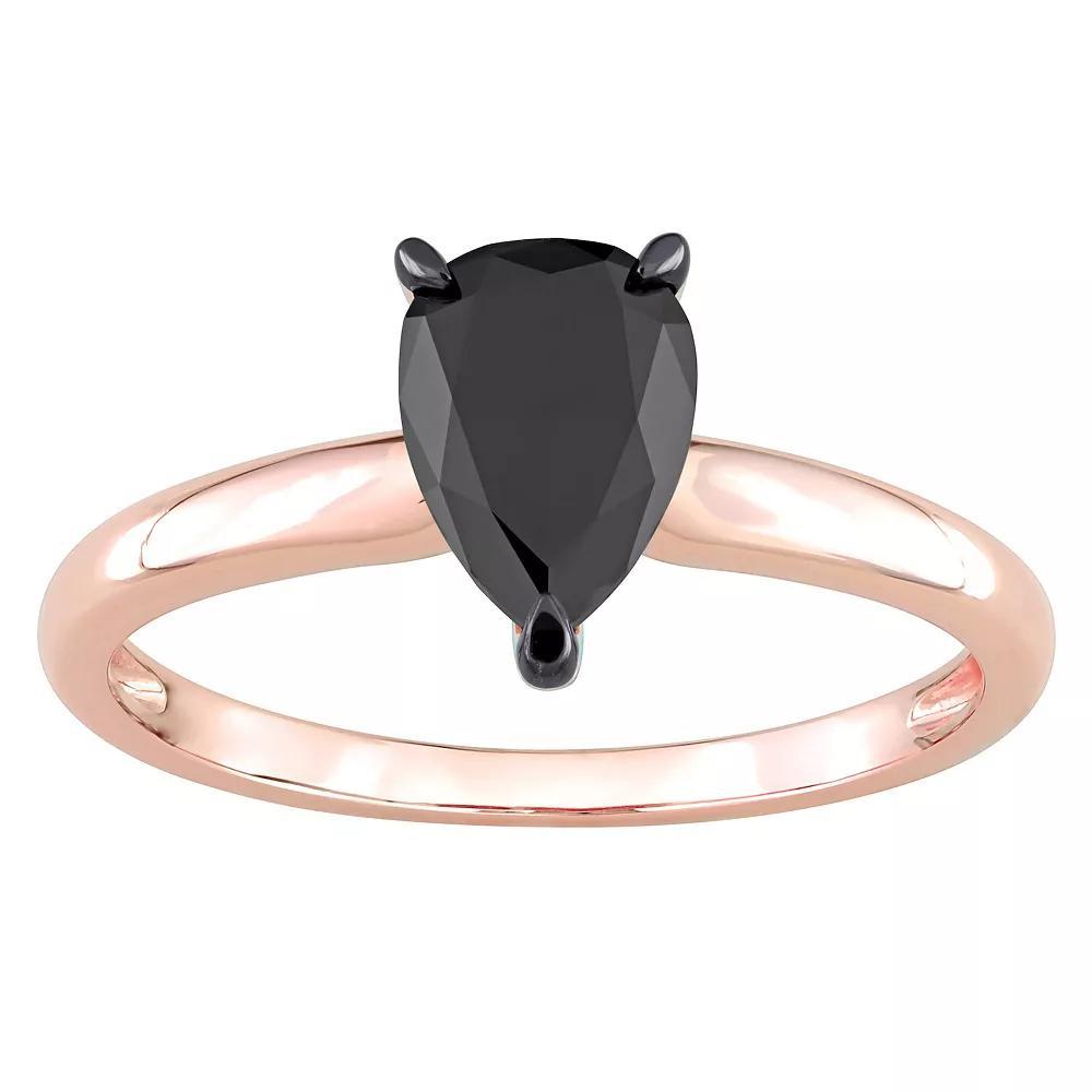 Stella Grace 14k Rose Gold 1 Carat T.W Black Diamond Pear-Shape Solitaire Ring, Women's, Size: 9 Product Image