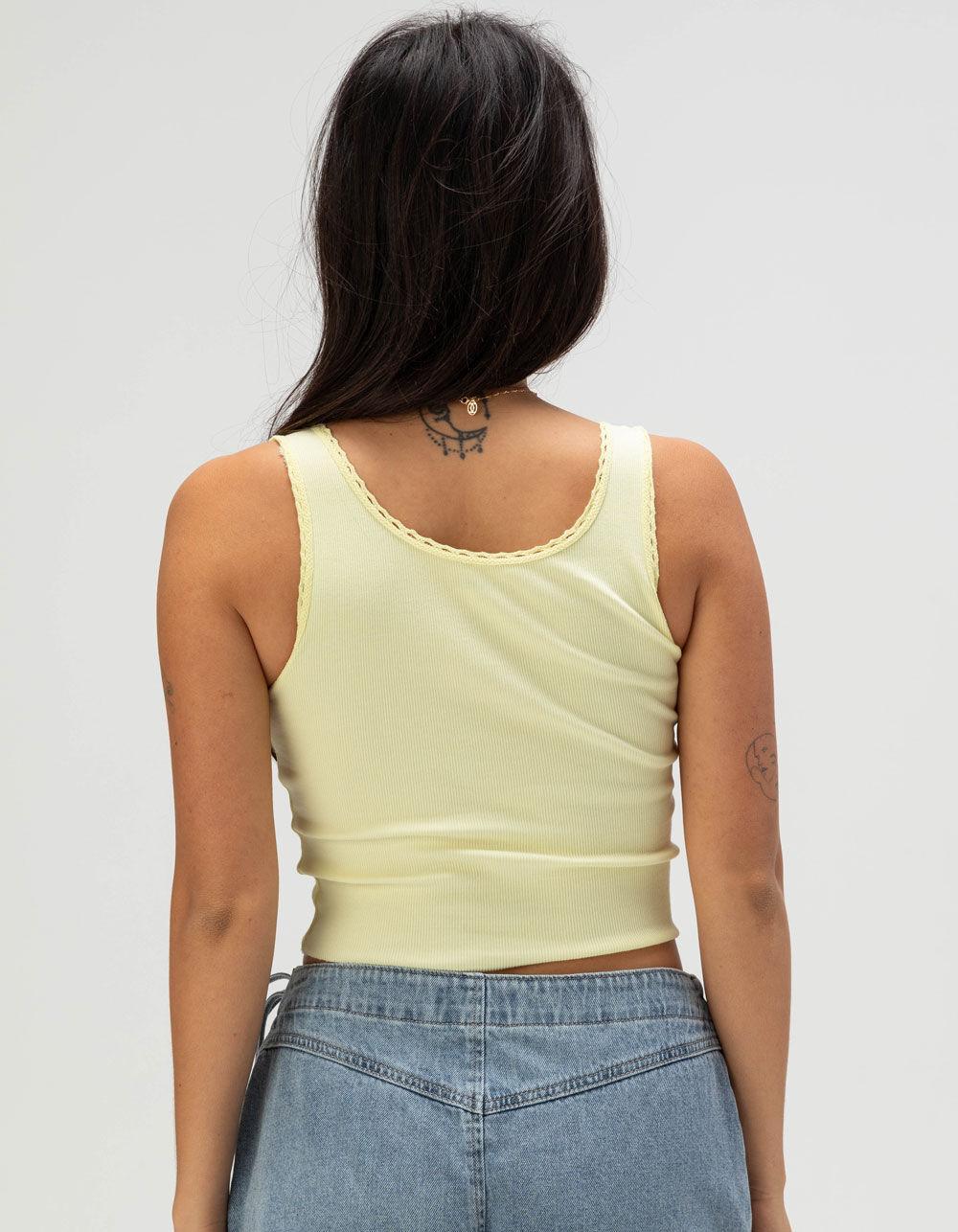 RSQ Womens Hibiscus Embroidered Tank Top - YELLOW Product Image