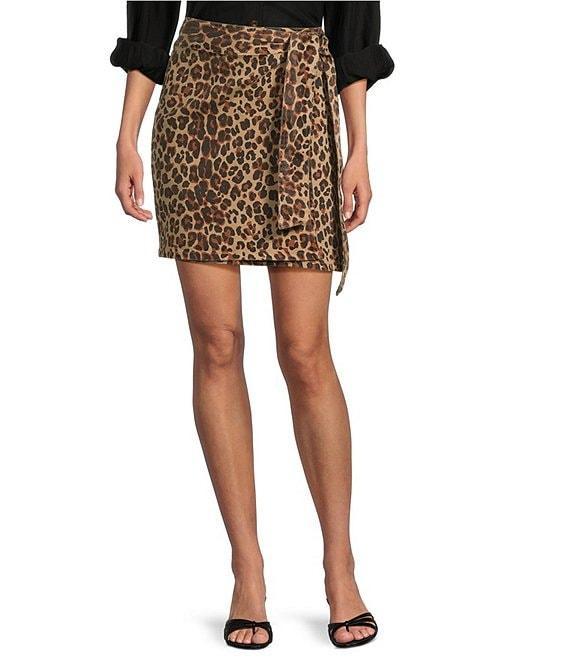 Never Fully Dressed Jaspre Leopard Print Denim Wrap Mini Skirt Product Image