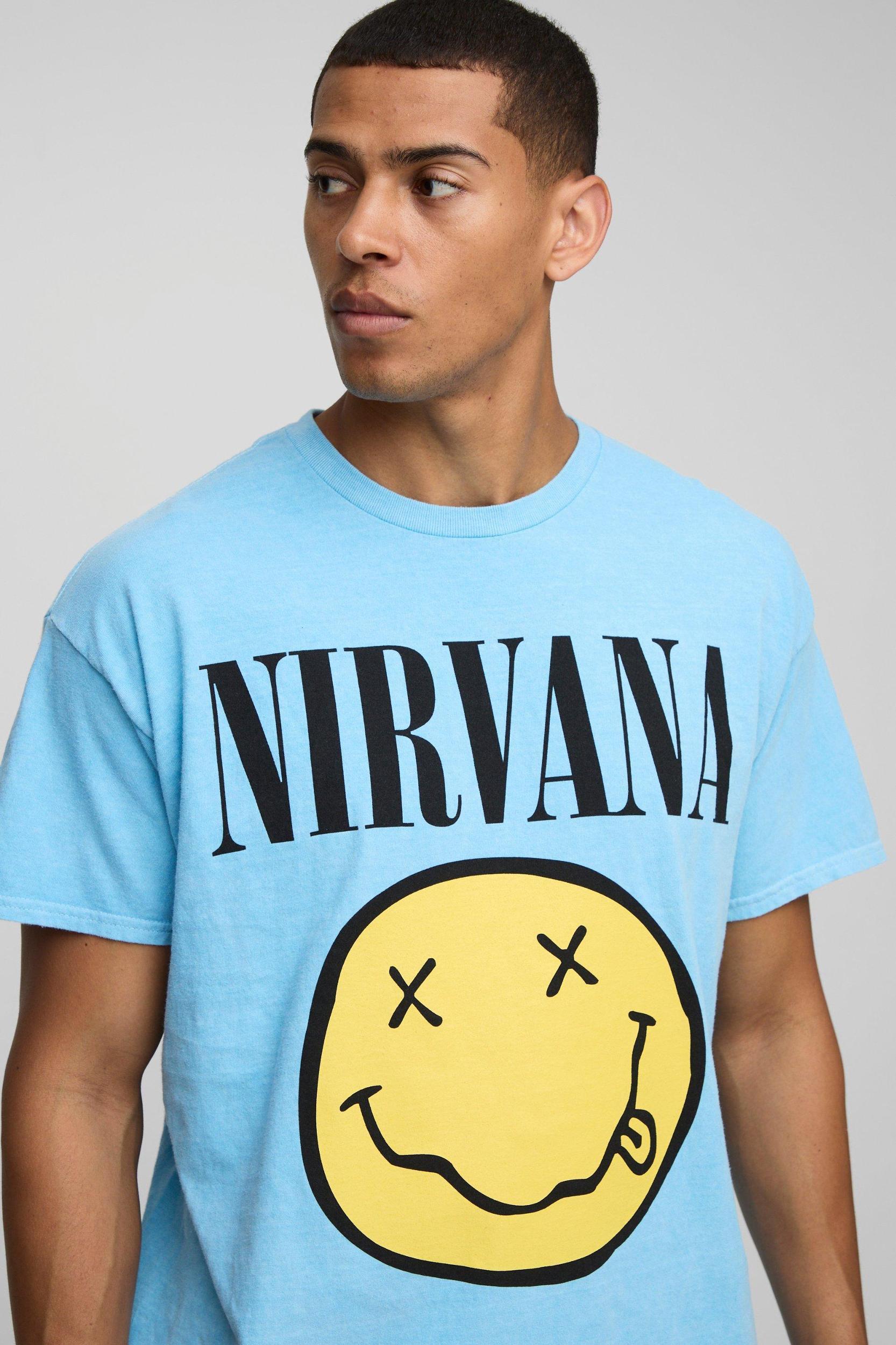 Light Blue Oversized Nirvana License T-Shirt & Short Set | boohooMAN USA Product Image