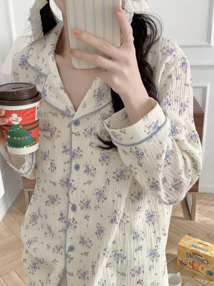 Long-Sleeve Floral Print Pajama Set Product Image
