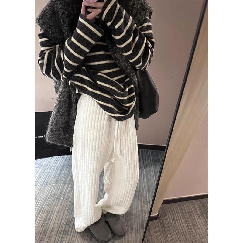 High Rise Quilted Plain Knit Wide Leg Pants Product Image
