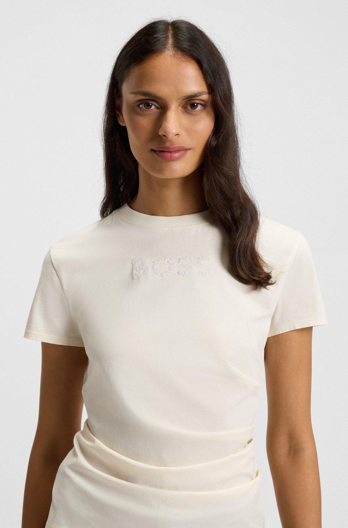 Slim-fit T-shirt in mercerized cotton with embellished logo Product Image