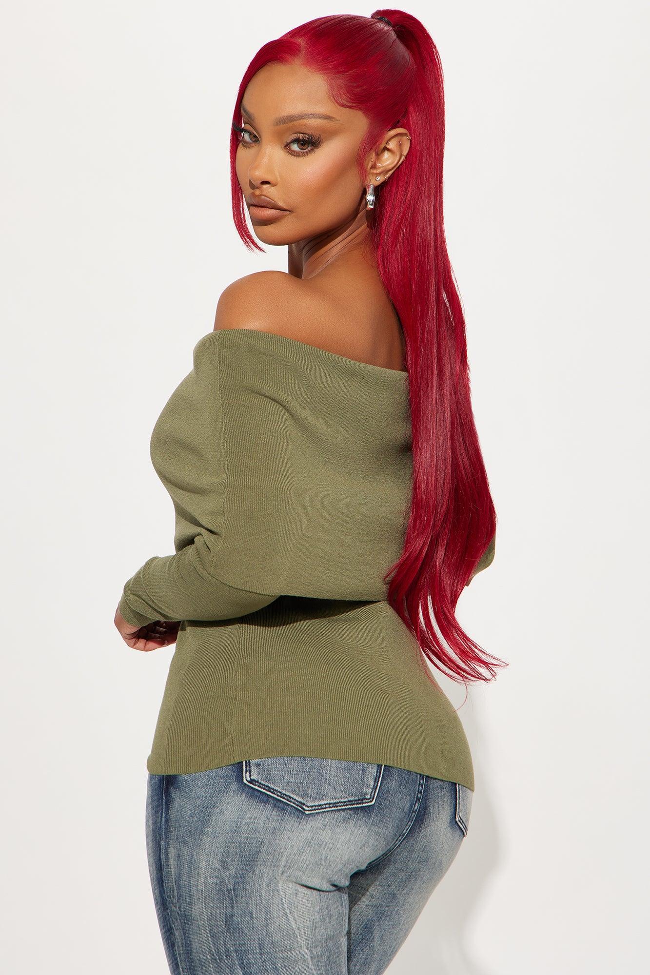 Marline Off Shoulder Sweater - Olive Product Image