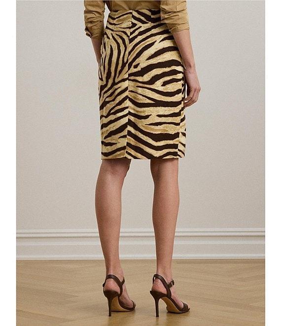 Lauren Ralph Lauren Linen Cotton Blend Zebra Print Pencil Skirt Product Image