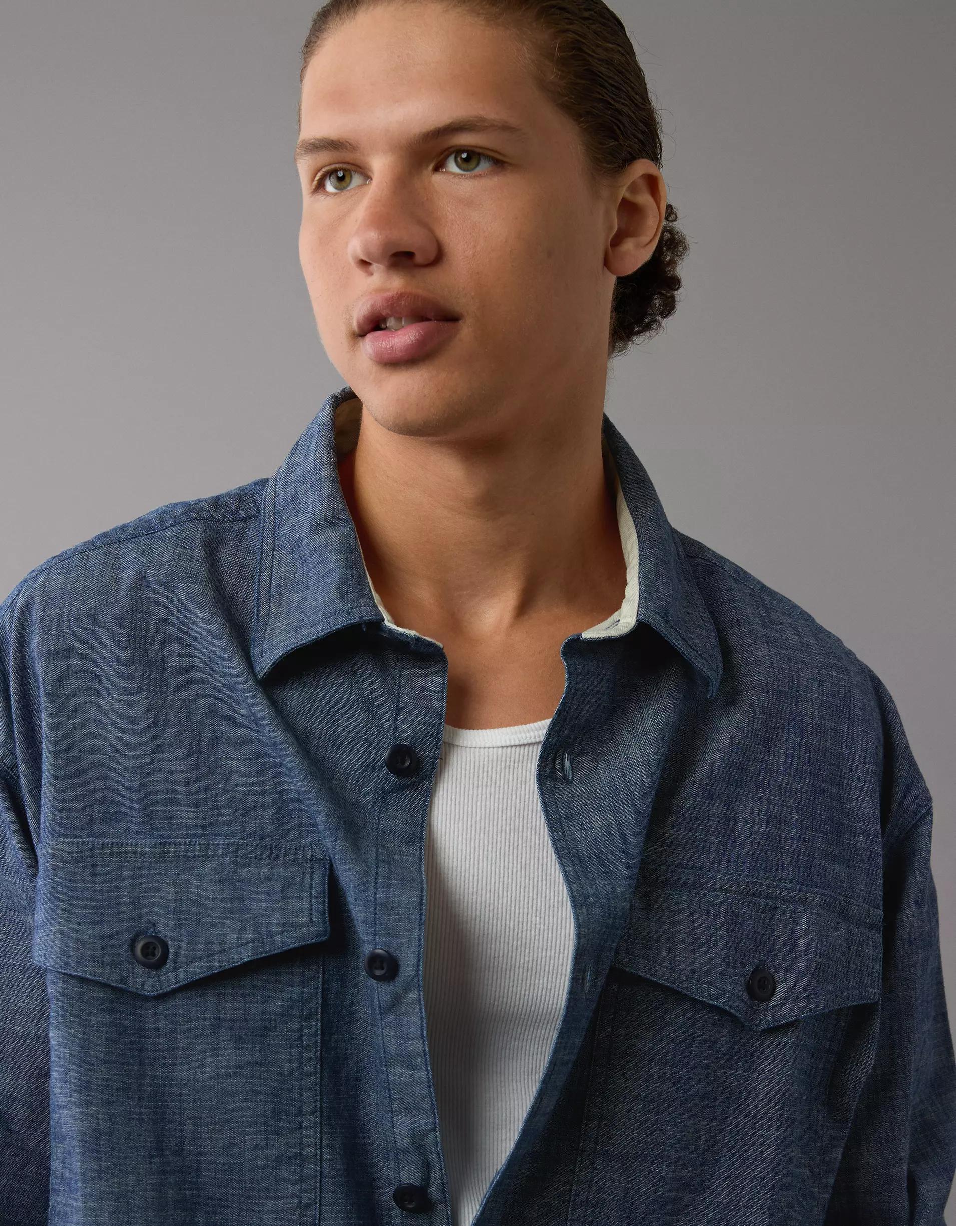 AE Stretch Chambray Long-Sleeve Button-Up Shirt Product Image