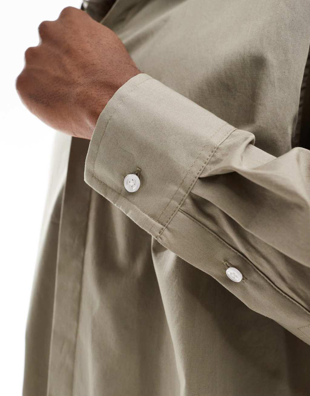 ASOS DESIGN oversized boxy shirt with 70s collar in brown check  Product Image