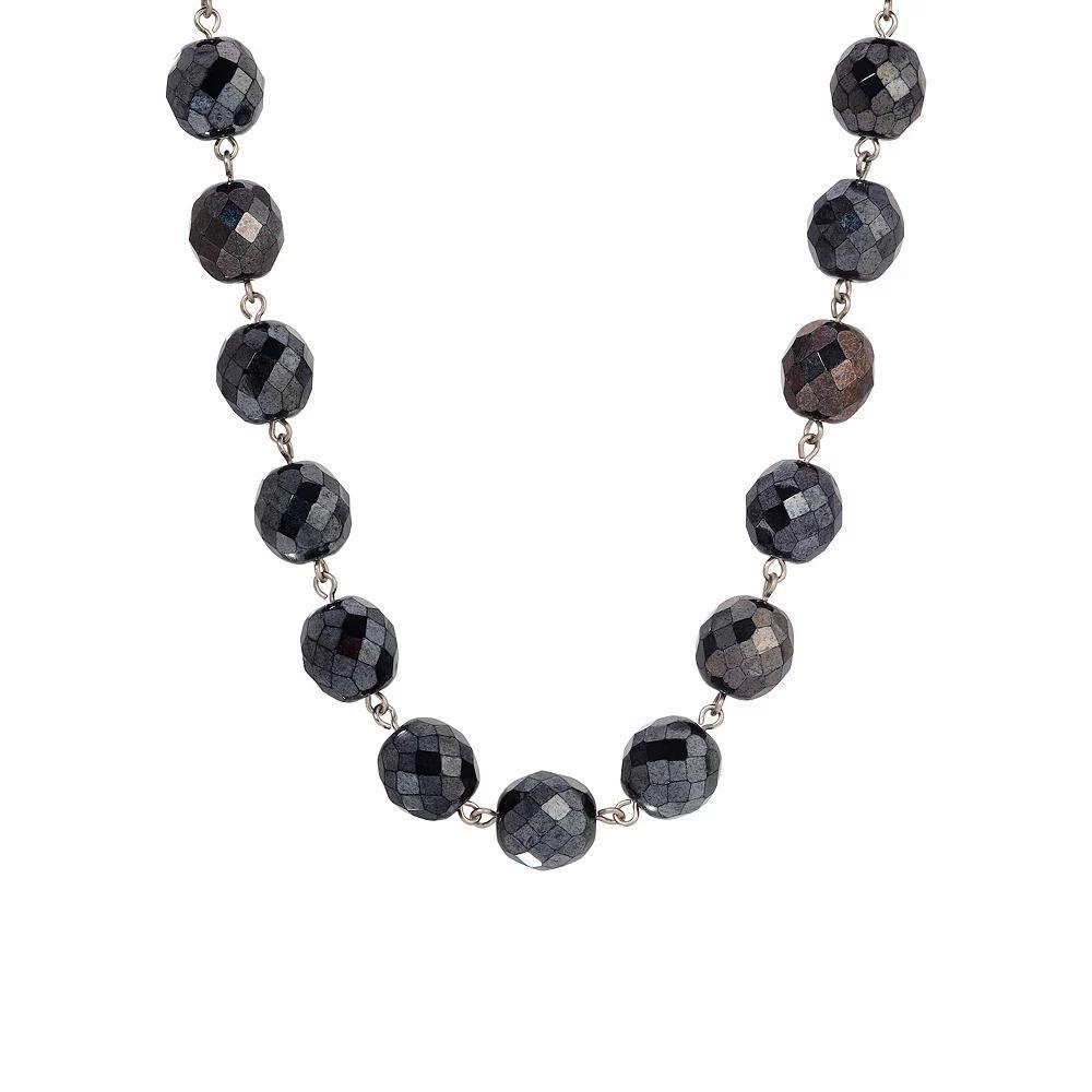 1928 Faceted Glass Bead Strand Necklace, Womens, Gray Product Image
