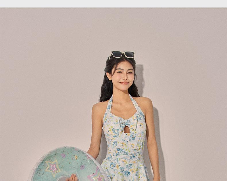 Halter Floral Bow Swim Dress Product Image