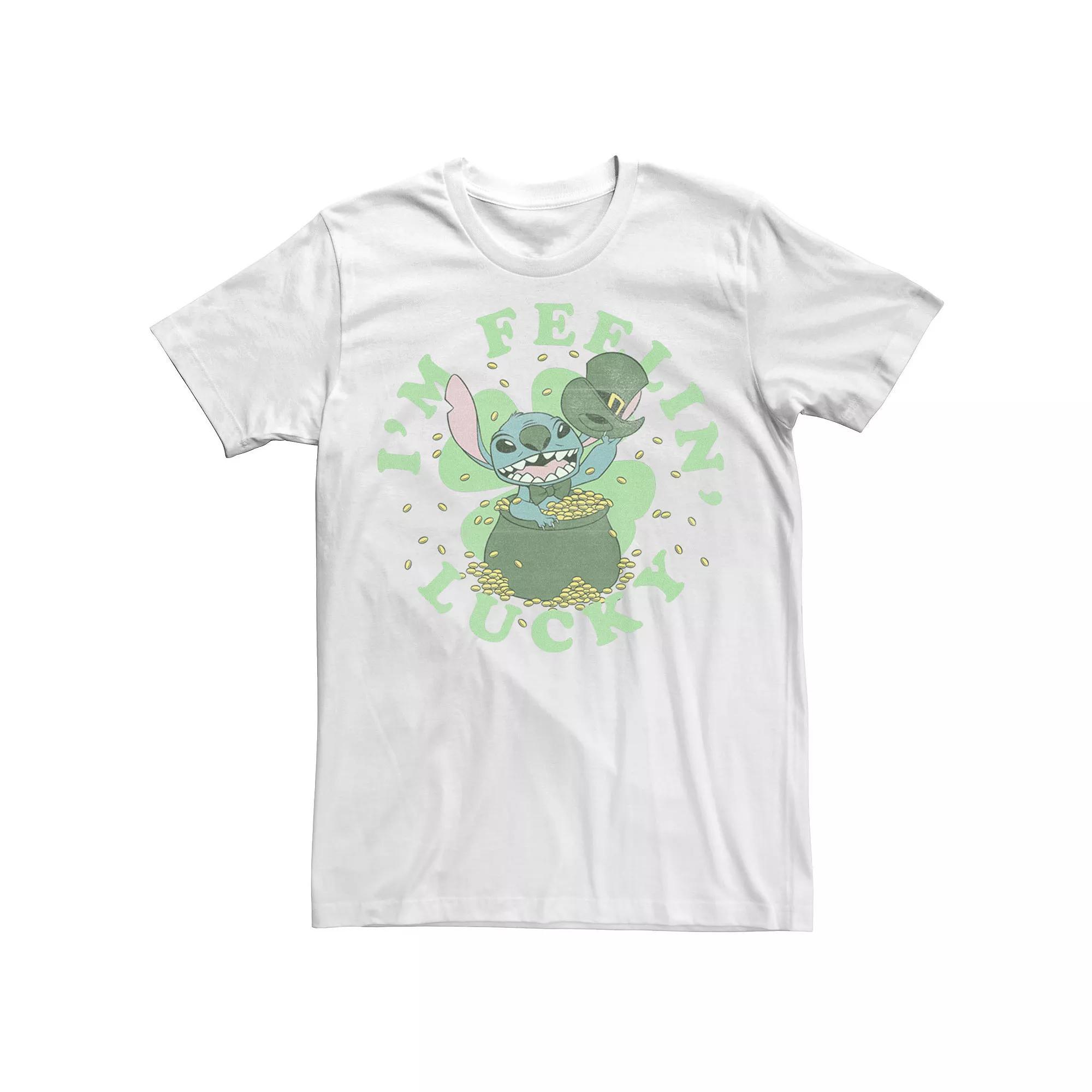 Disney's Lilo & Stitch Men's St. Patty's I'm Feeling Lucky Tee, Size: XS, White Product Image