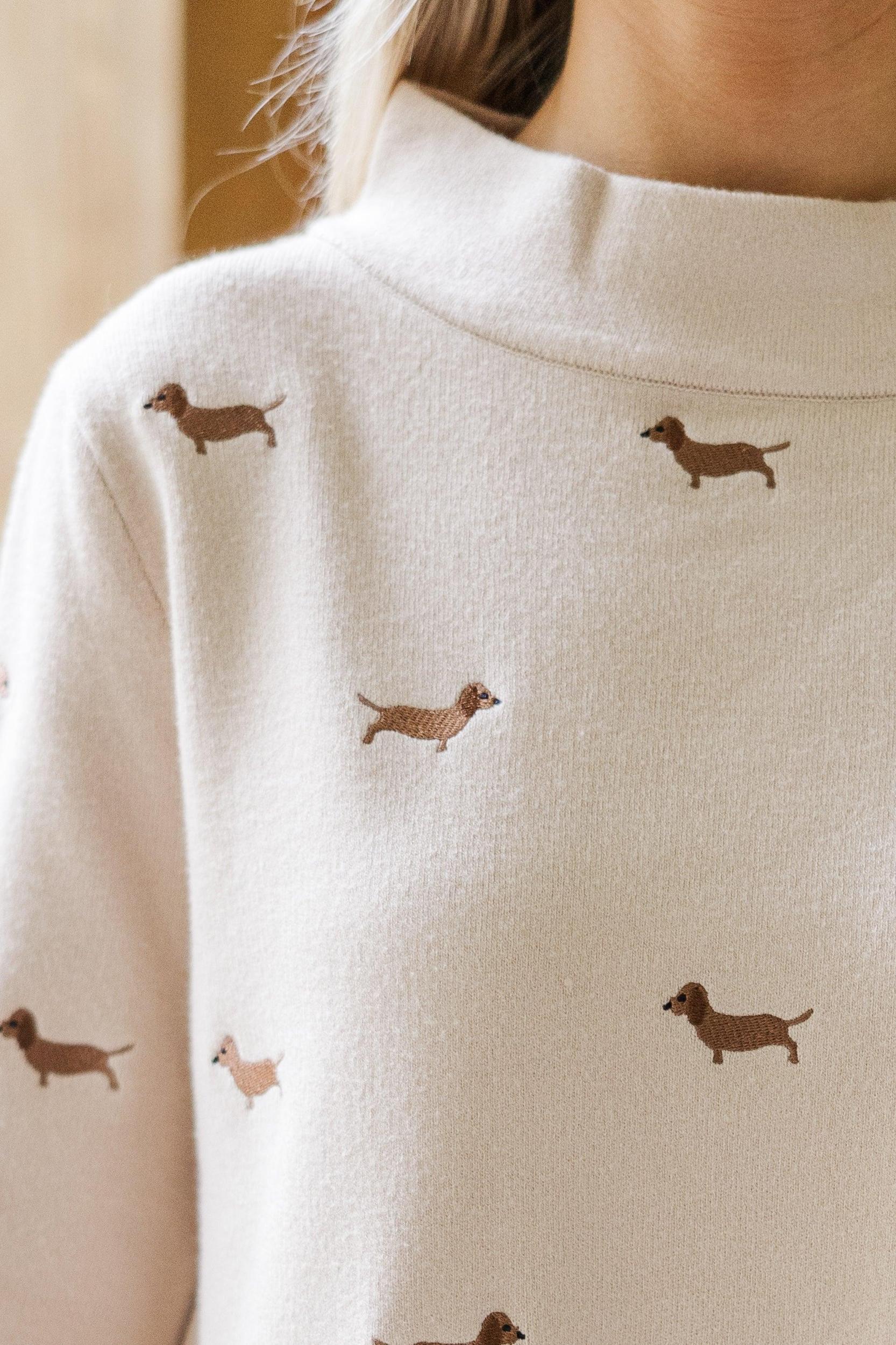 It All Works Taupe Dachshund Embroidered Sweater Female Product Image