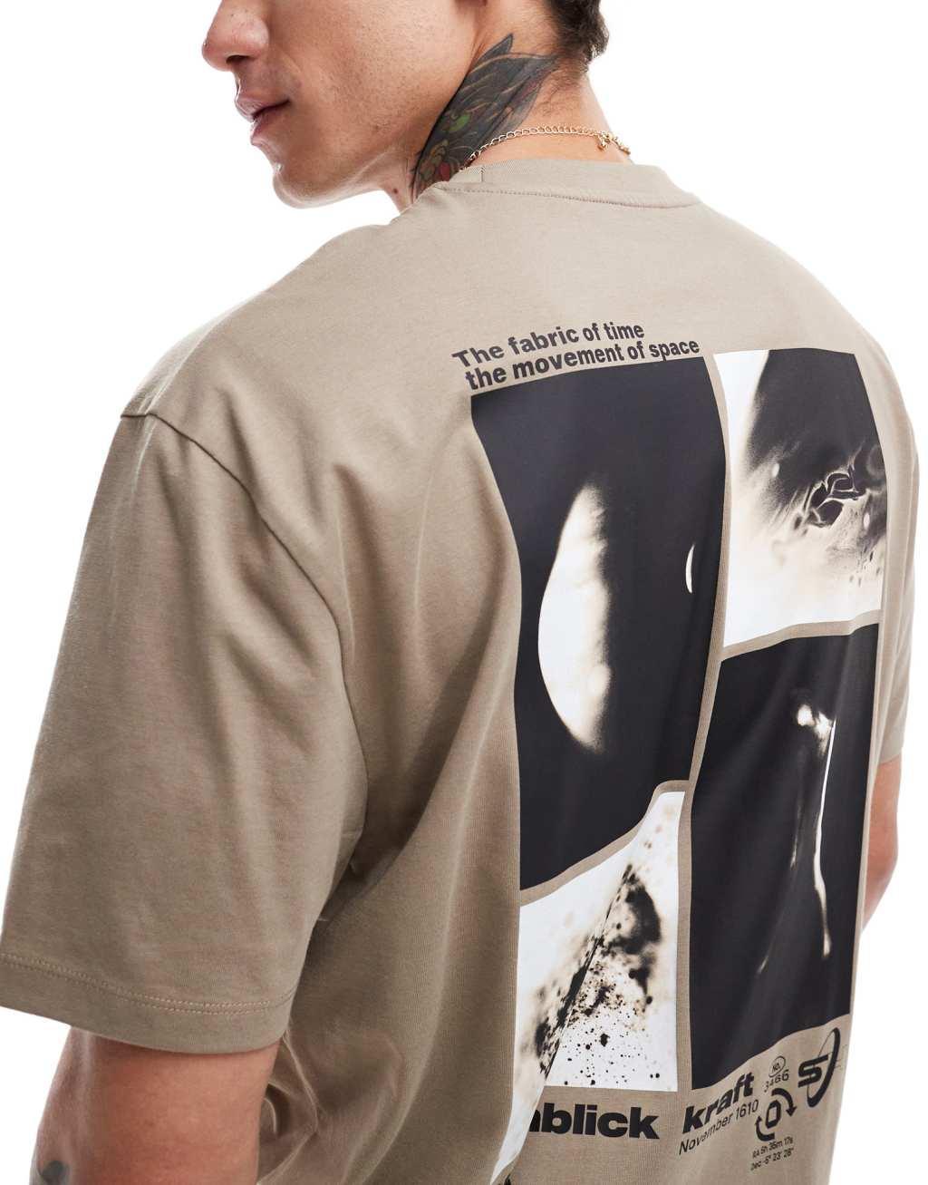 ASOS DESIGN relaxed t-shirt with celestial back print in washed brown Product Image