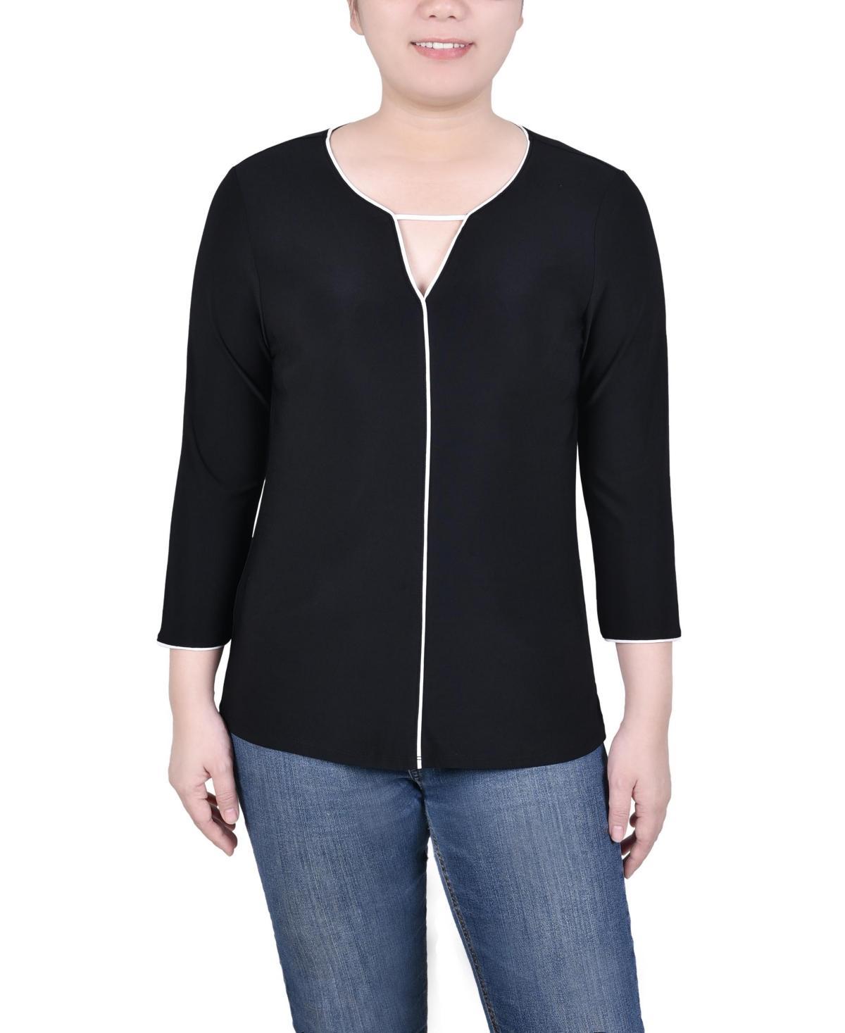 Ny Collection Womens 3/4 Sleeve Piped Top - Tan Product Image