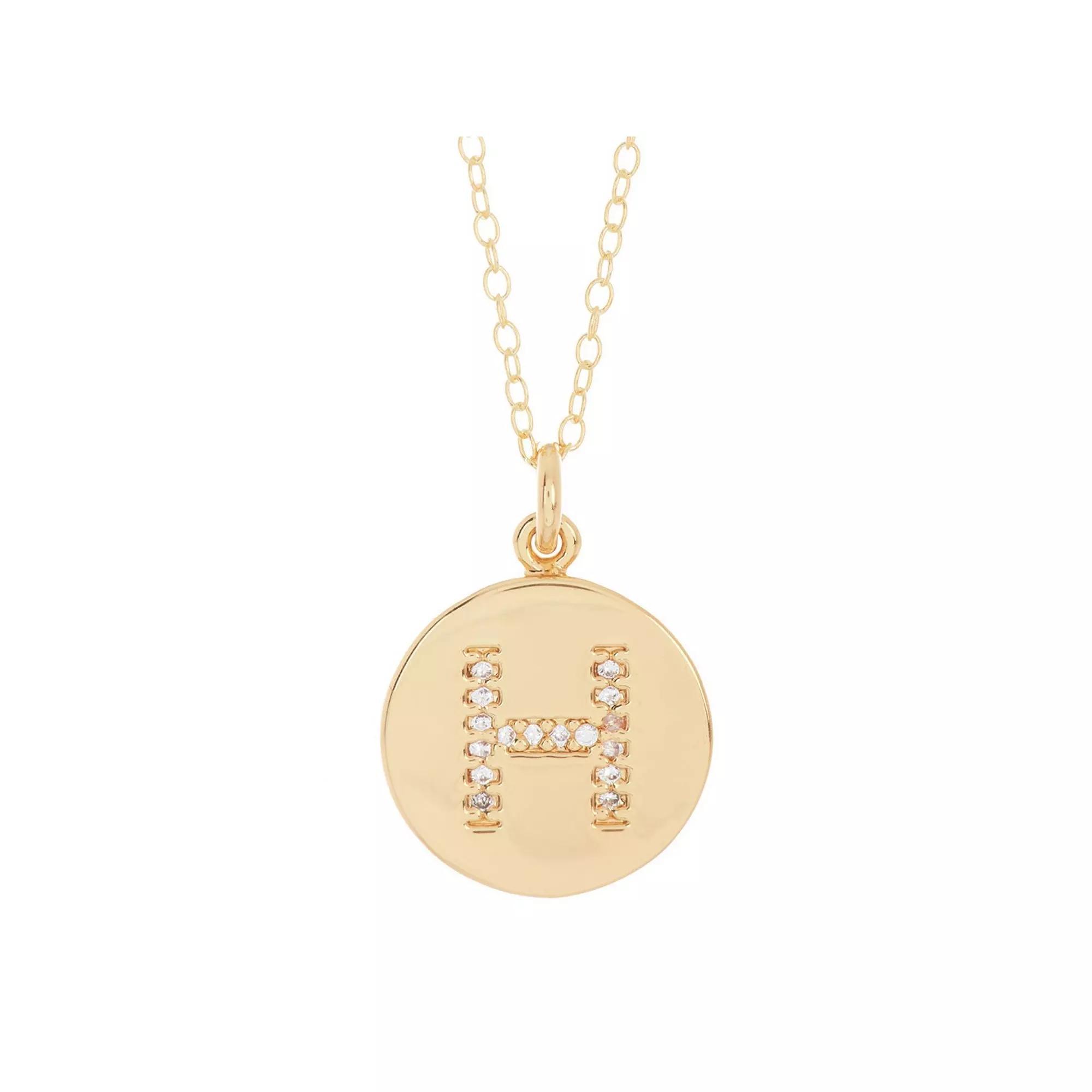 Adornia 14k Gold Plated Cubic Zirconia Engraved Letter Disc Pendant Necklace, Women's, Size: 18", Gold Tone H Product Image