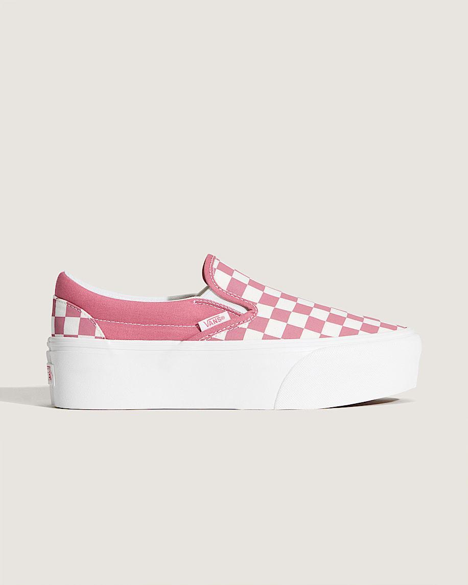 Classic Slip-On Platform Checkerboard Shoe in Mauvewood Pink / White| Vans US Product Image