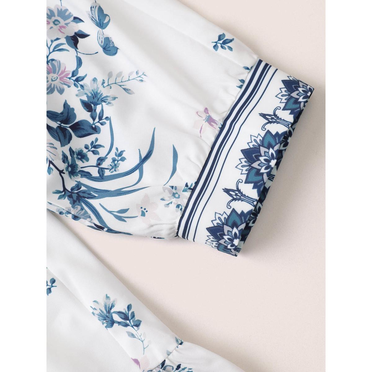 Plus Size Stone Boho Print Elastic Waist Ties Gathered Blouse Women Resort Elbow-length sleeve V-neck Vacation Blouses BloomChic 18-20/2X Product Image