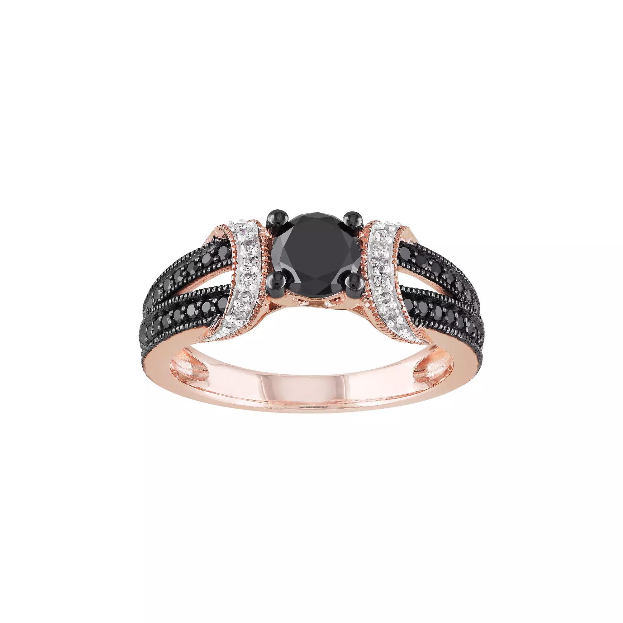 Stella Grace 10k Rose Gold 1 Carat T.W. Black & White Diamond Engagement Ring, Womens Product Image