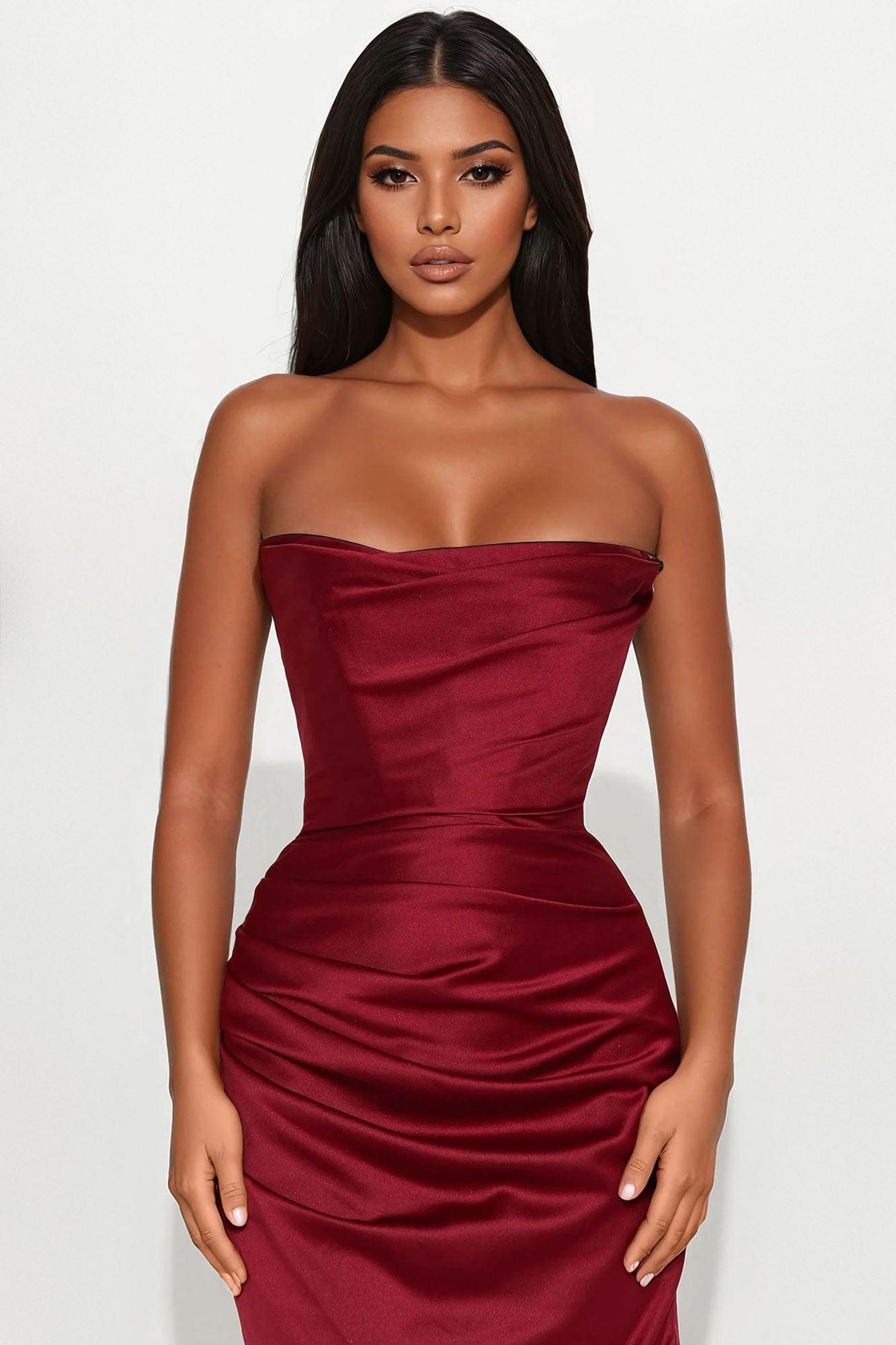 Satin Heart Maxi Dress - Wine Product Image