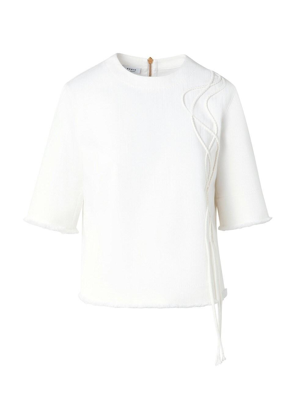Womens Stretch-Denim Frayed-Edge Top Product Image