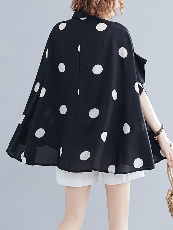 Batwing Sleeves Loose Polka-Dot Lapel Blouses&Shirts Tops Product Image