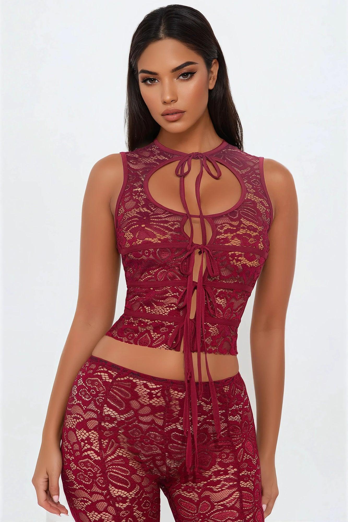 Lora Lace Capri Set - Wine Product Image