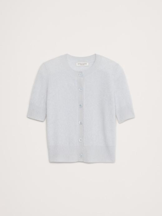 Lightweight Brushed Cashmere Short-Sleeve Cardigan Sweater Product Image