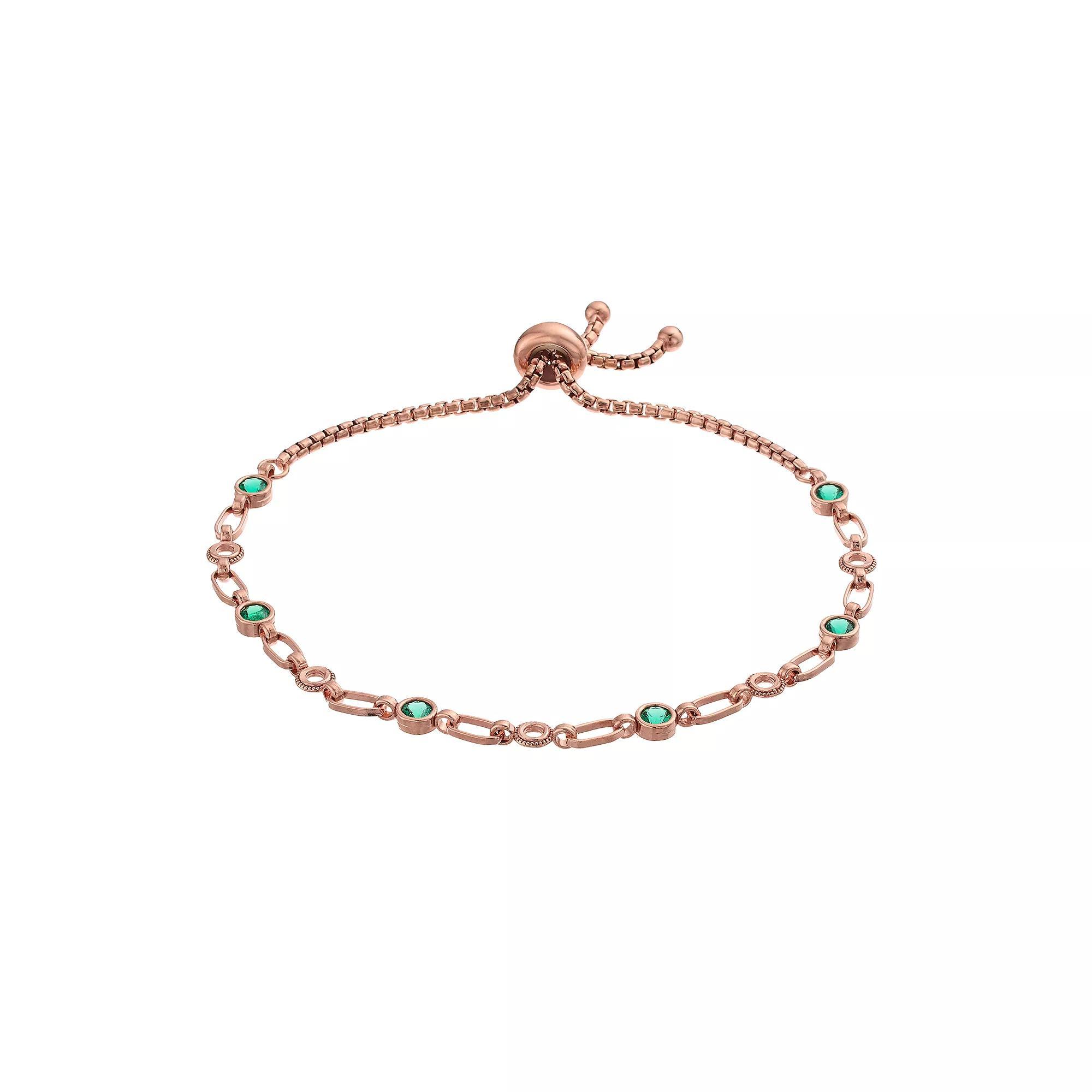 Kristen Kesho Sterling Silver Lab-Created Emerald & Circle Link Adjustable Bolo Bracelet, Women's, Size: 9.50, Pink Tone Product Image