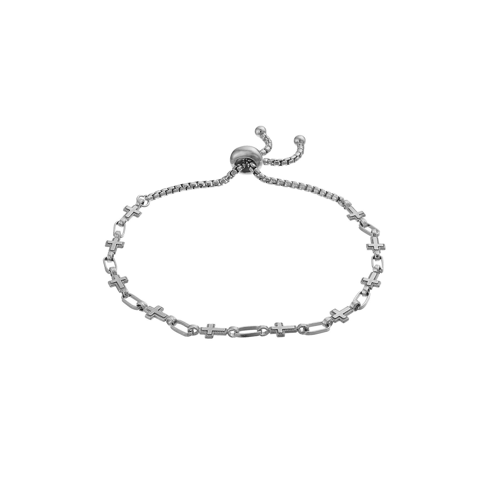 Kristen Kesho Sterling Silver Cross Link Adjustable Bolo Bracelet, Women's, Size: 9.50 Product Image