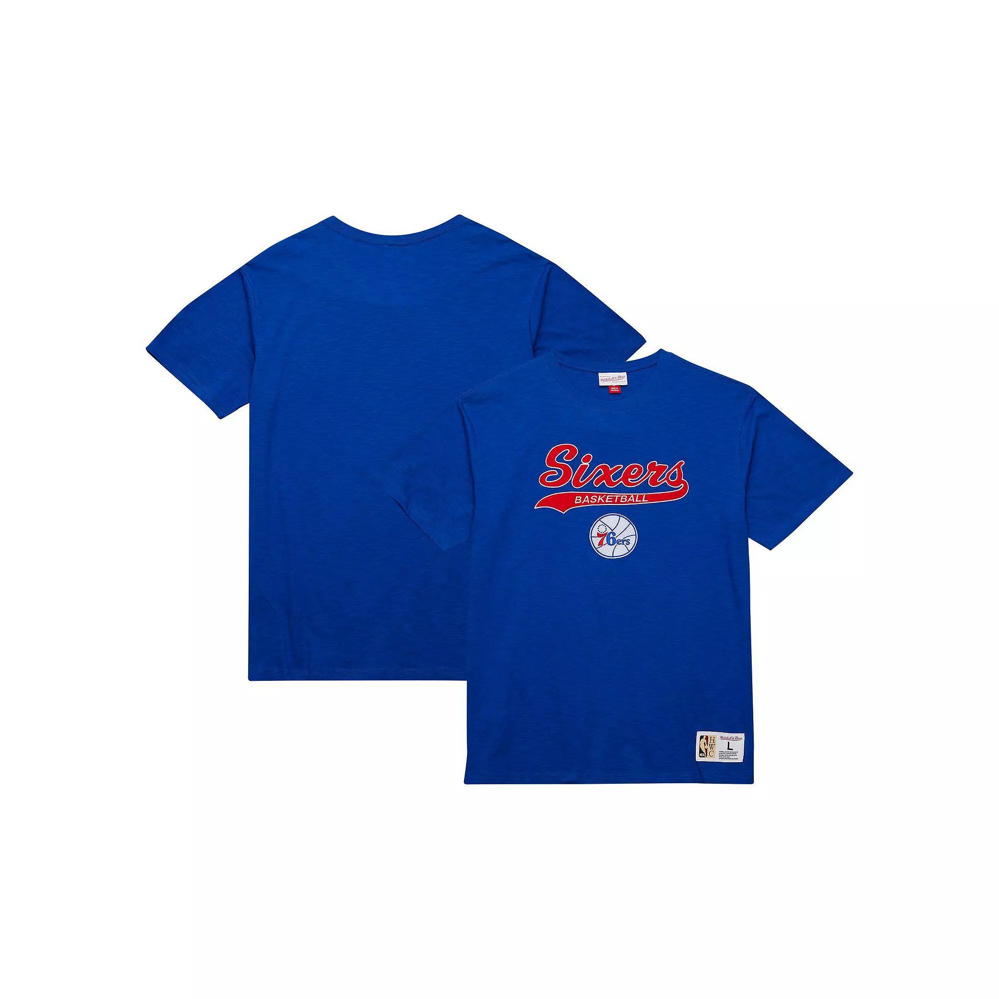 Men's Mitchell & Ness Royal Philadelphia 76ers Hardwood Classics Felt Applique Slub T-Shirt, Size: 2XL, 76r Blue Product Image