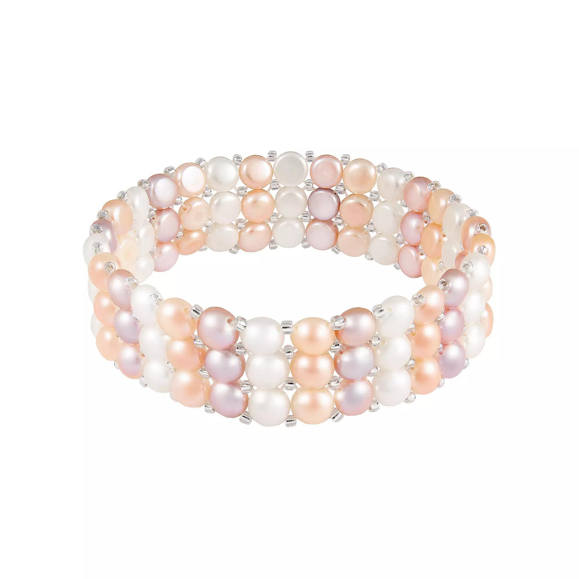 Sterling Silver Triple Row Dyed Freshwater Cultured Pearl Bracelet, Women's, Size: 7.25", Multi Product Image