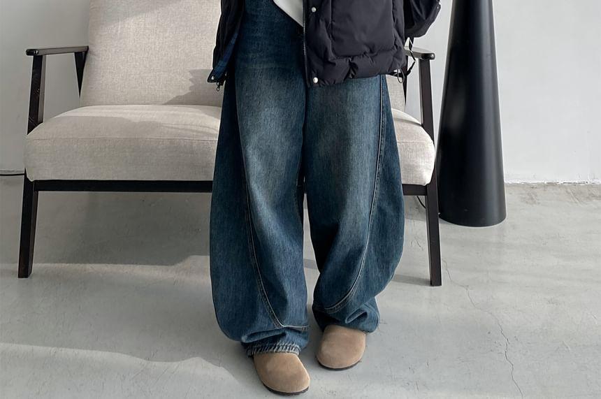 Collared Plaid Panel Button Down Puffer Jacket Product Image