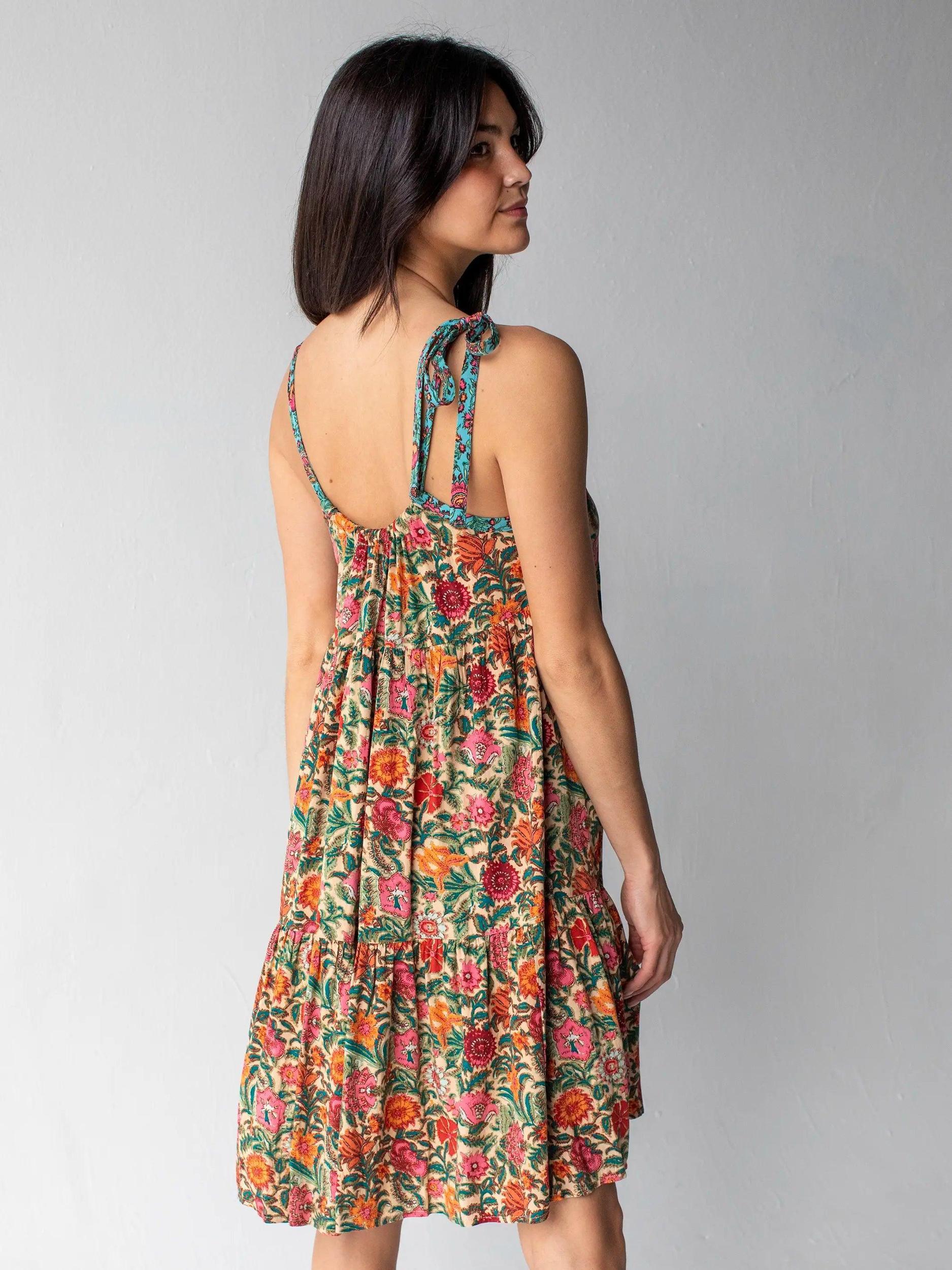 Maddie Mini Dress - Tan Pink Floral Product Image