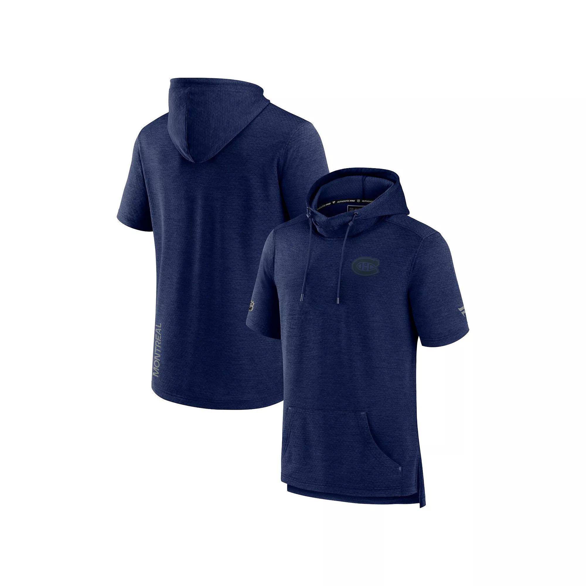 Mens Fanatics Branded Heather Washington Capitals Authentic Pro Road Performance Short Sleeve Pullover Hoodie Blue Product Image