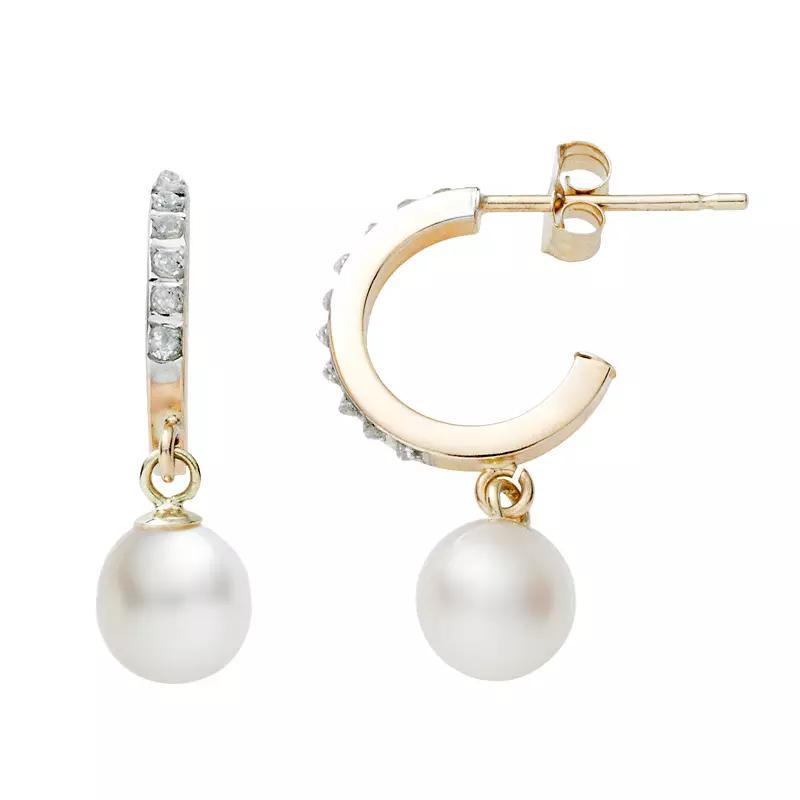 Diamond Fascination® 14k Gold Freshwater Cultured Pearl HoopEarrings, Women's Product Image