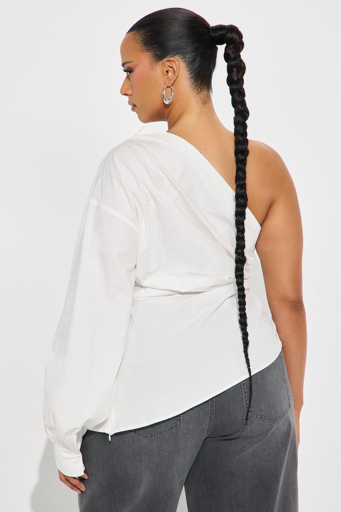 Dahlia One Shoulder Poplin Top - White Product Image