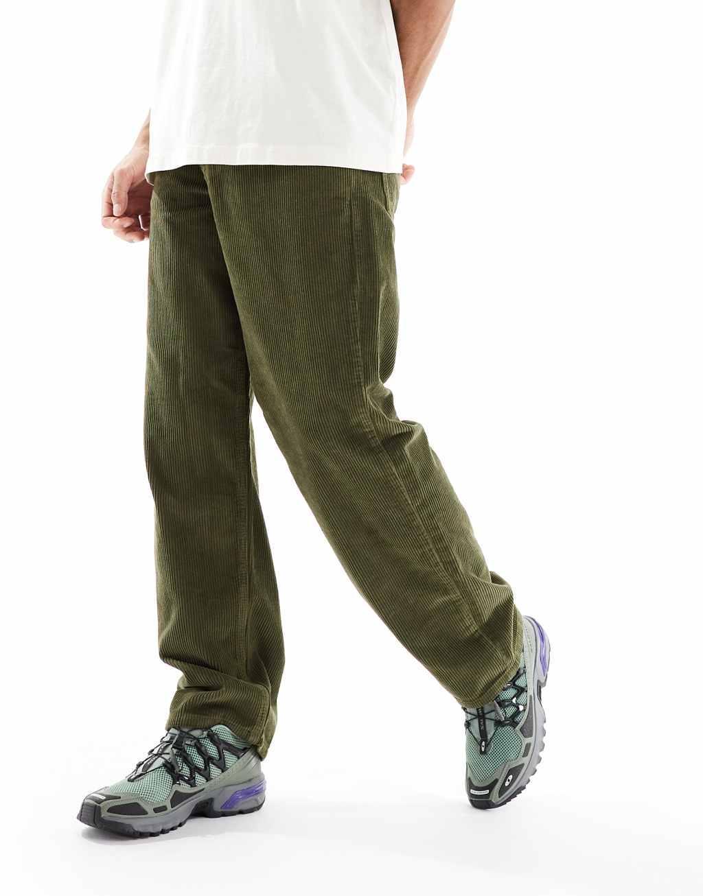 ASOS DESIGN baggy cord pants in khaki Product Image
