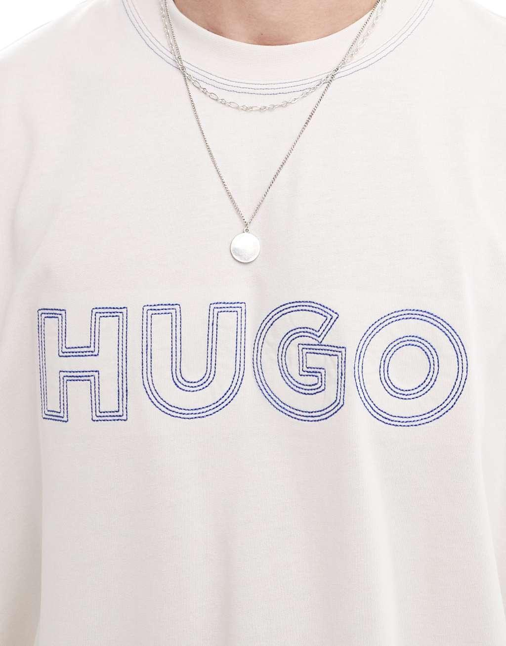 HUGO Blue nitlogo oversized t-shirt in white Product Image