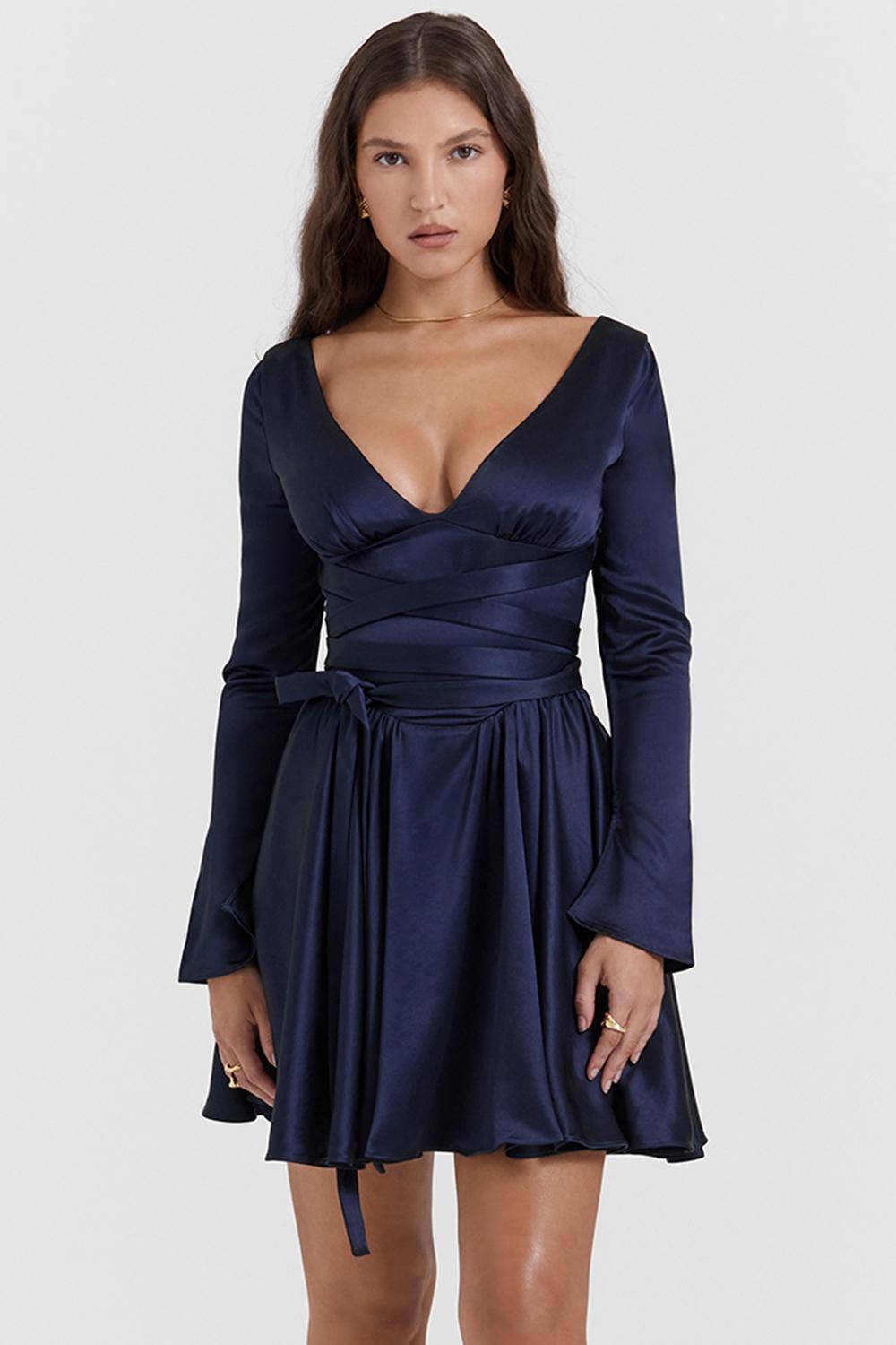 Dominique Navy Plunge Mini Dress Product Image