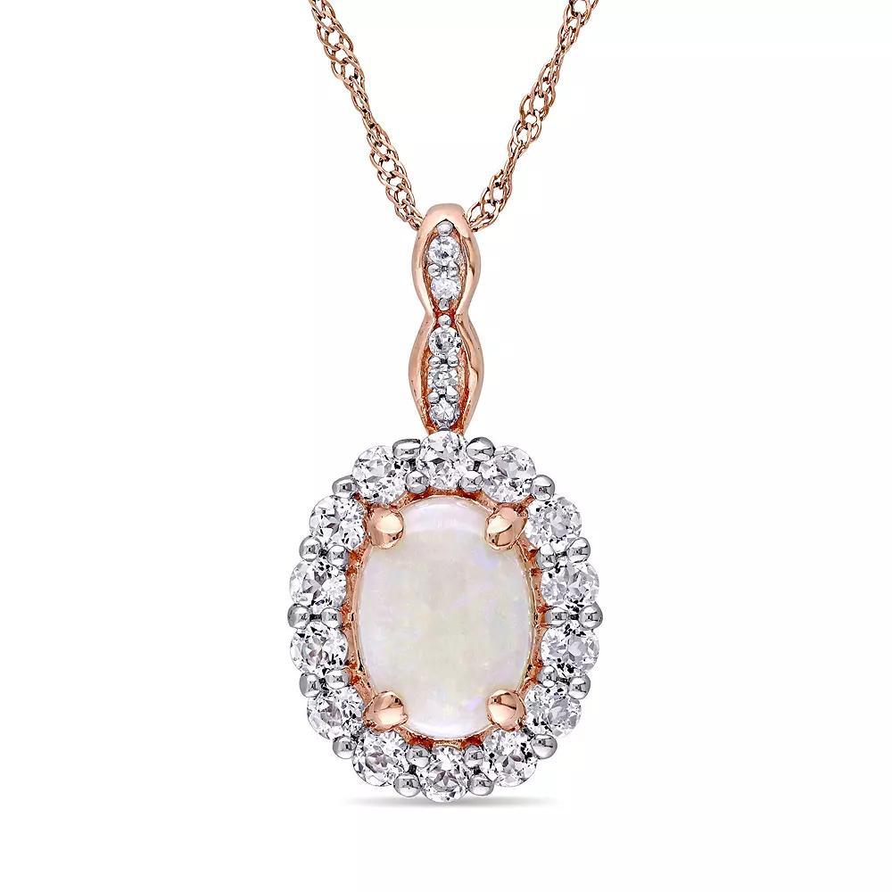Stella Grace 14k Rose Gold White Opal White Topaz Halo Pendant Necklace, Women's, Size: 17", 14k Pink Product Image