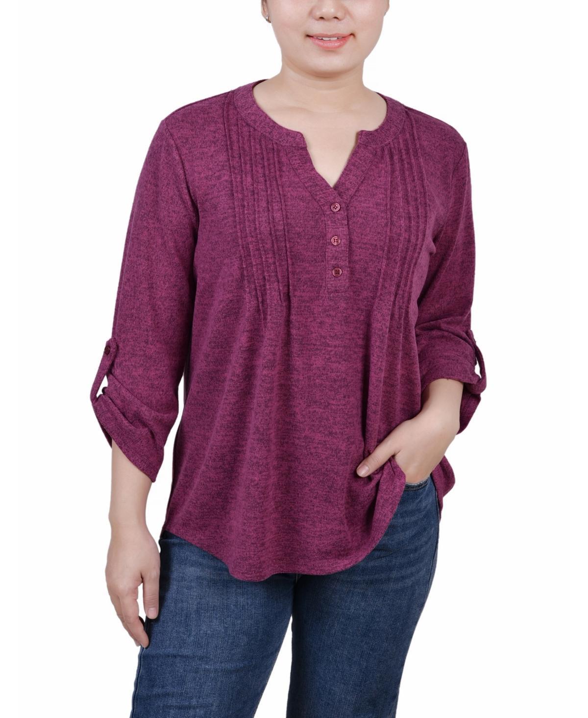 Womens 3/4 Roll Tab Sleeve Y-Neck Top Product Image