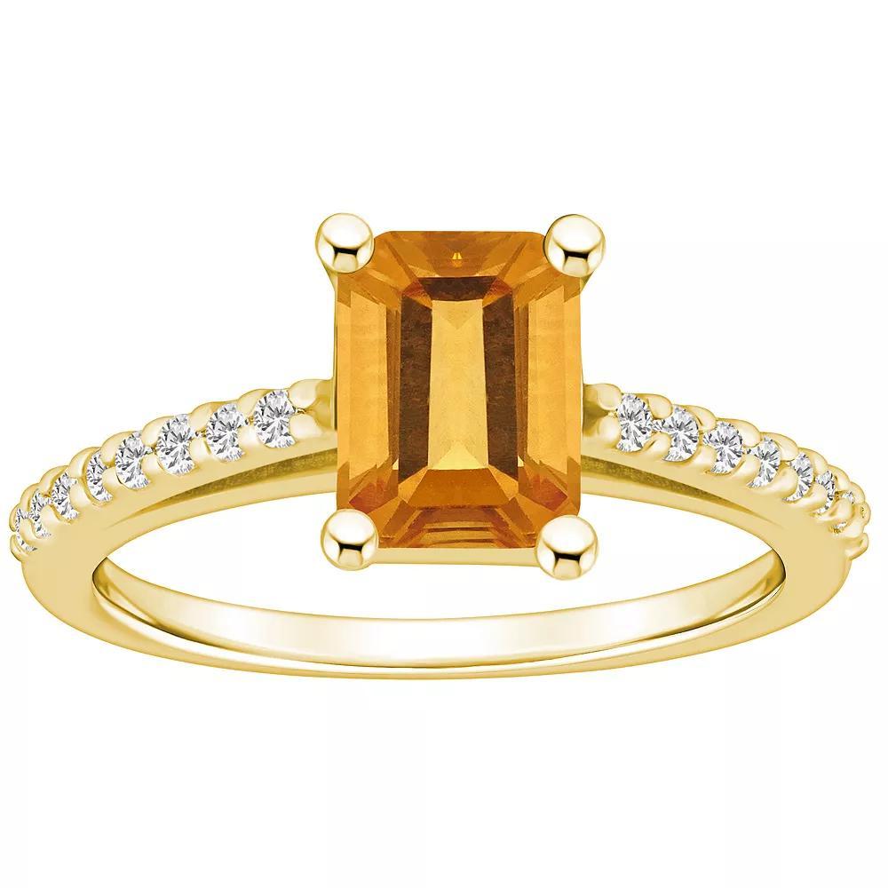 Alyson Layne 10k Gold Emerald Cut Gemstone 1/5 Carat T.W. Diamond Ring, Womens, Citrine Product Image