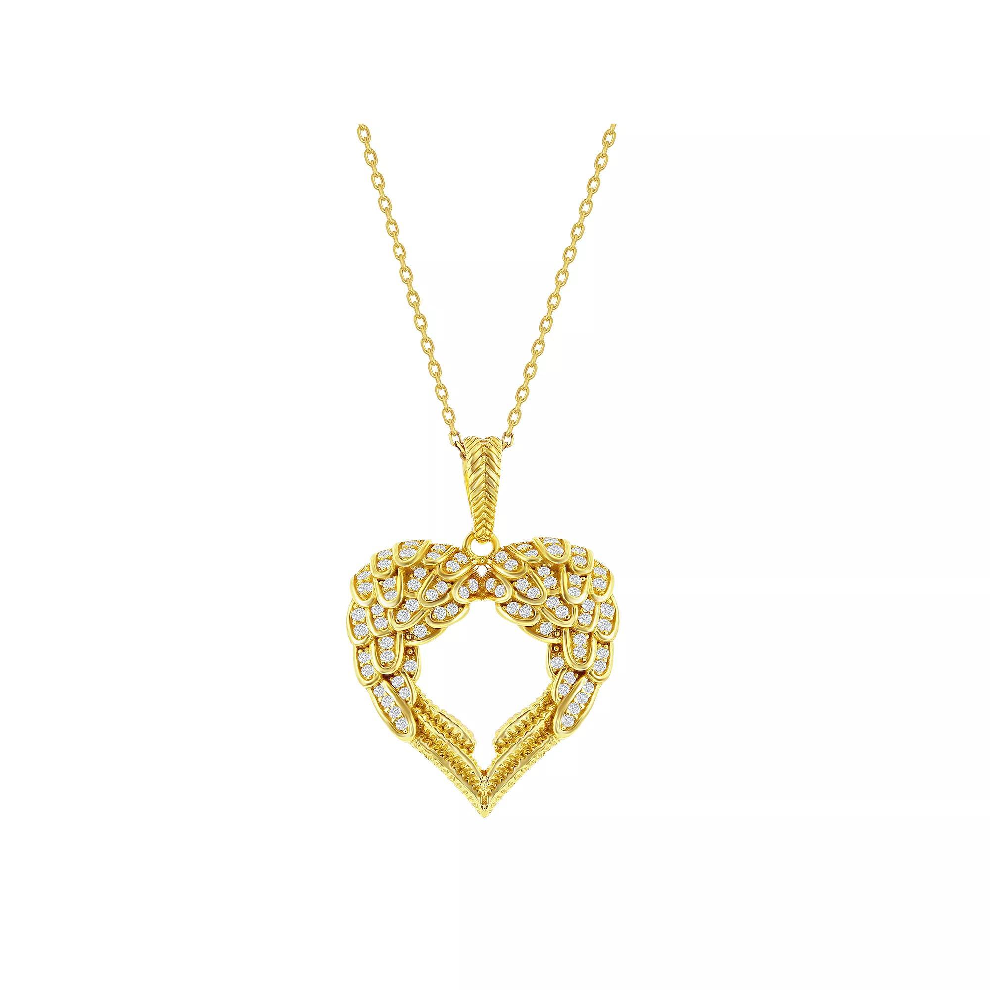 Argento Bella Sterling Silver Cubic Zirconia Angel Wings Heart Pendant Necklace, Women's, Size: 18", Gold Tone Product Image