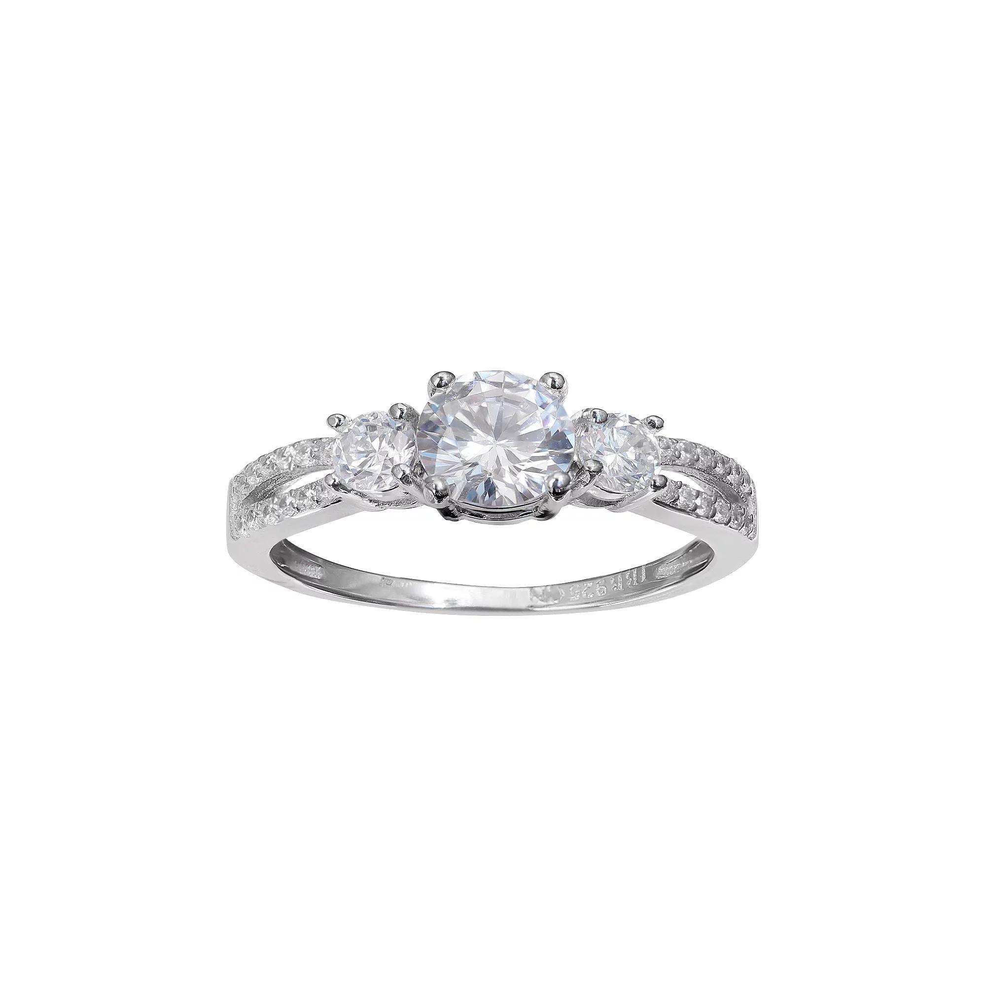 PRIMROSE Sterling Silver Cubic Zirconia 3-Stone Ring, Women's, Size: 9, Grey Product Image
