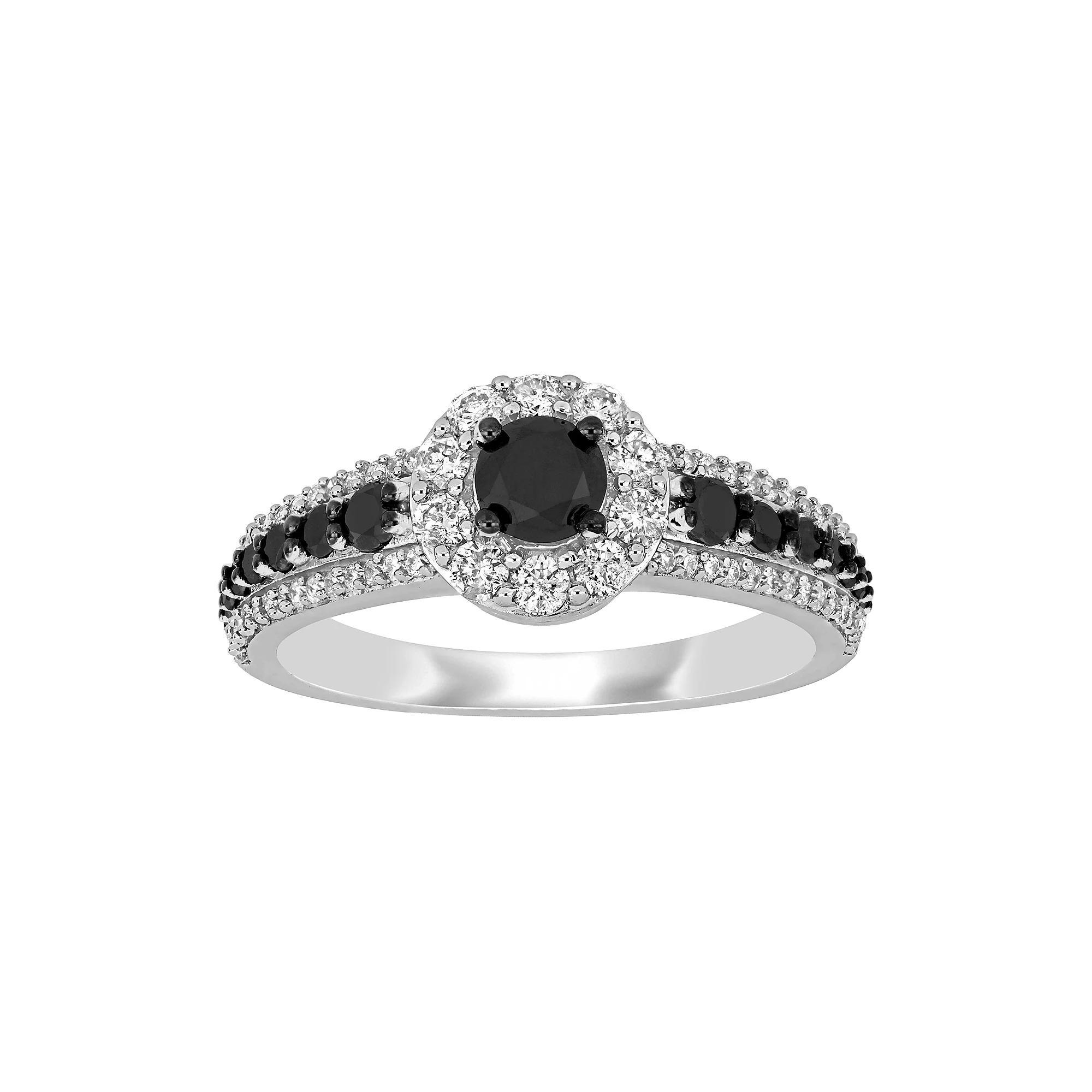 Stella Grace 14k White Gold 1 Carat T.W. Black & White Diamond Halo Ring, Women's, Size: 5, 14k Whgold Product Image