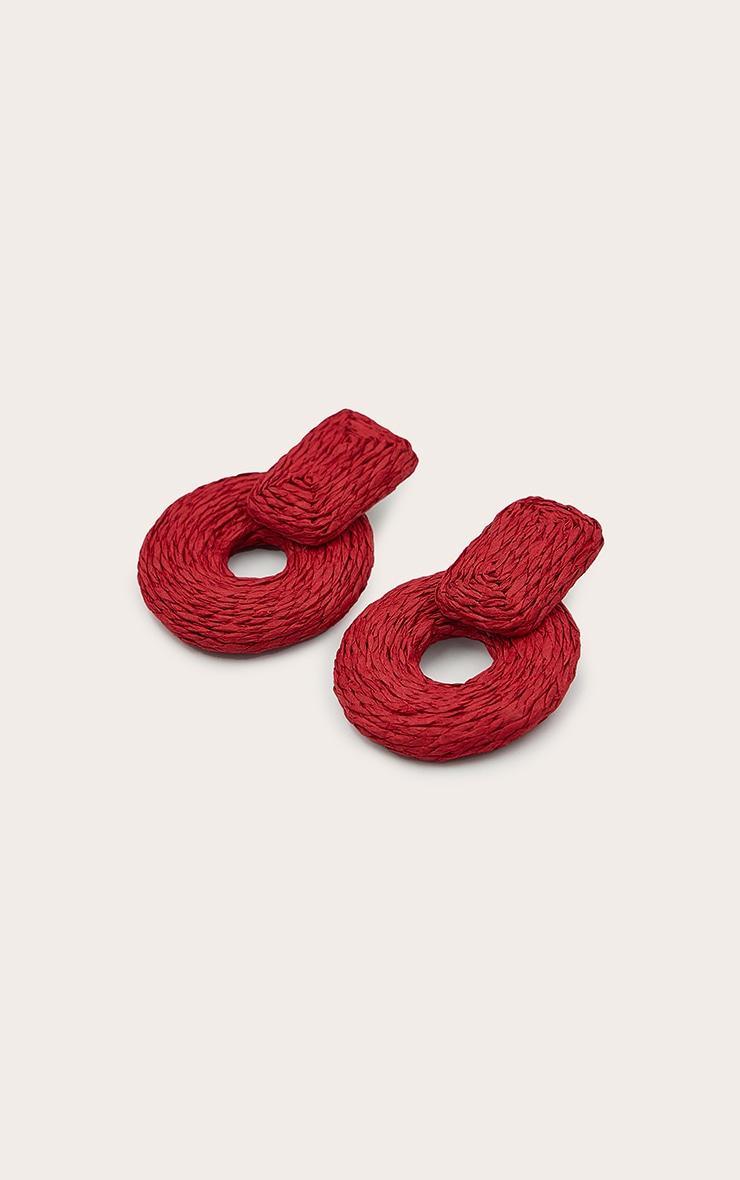 Bright Red Raffia Door Knocker Earrings Product Image