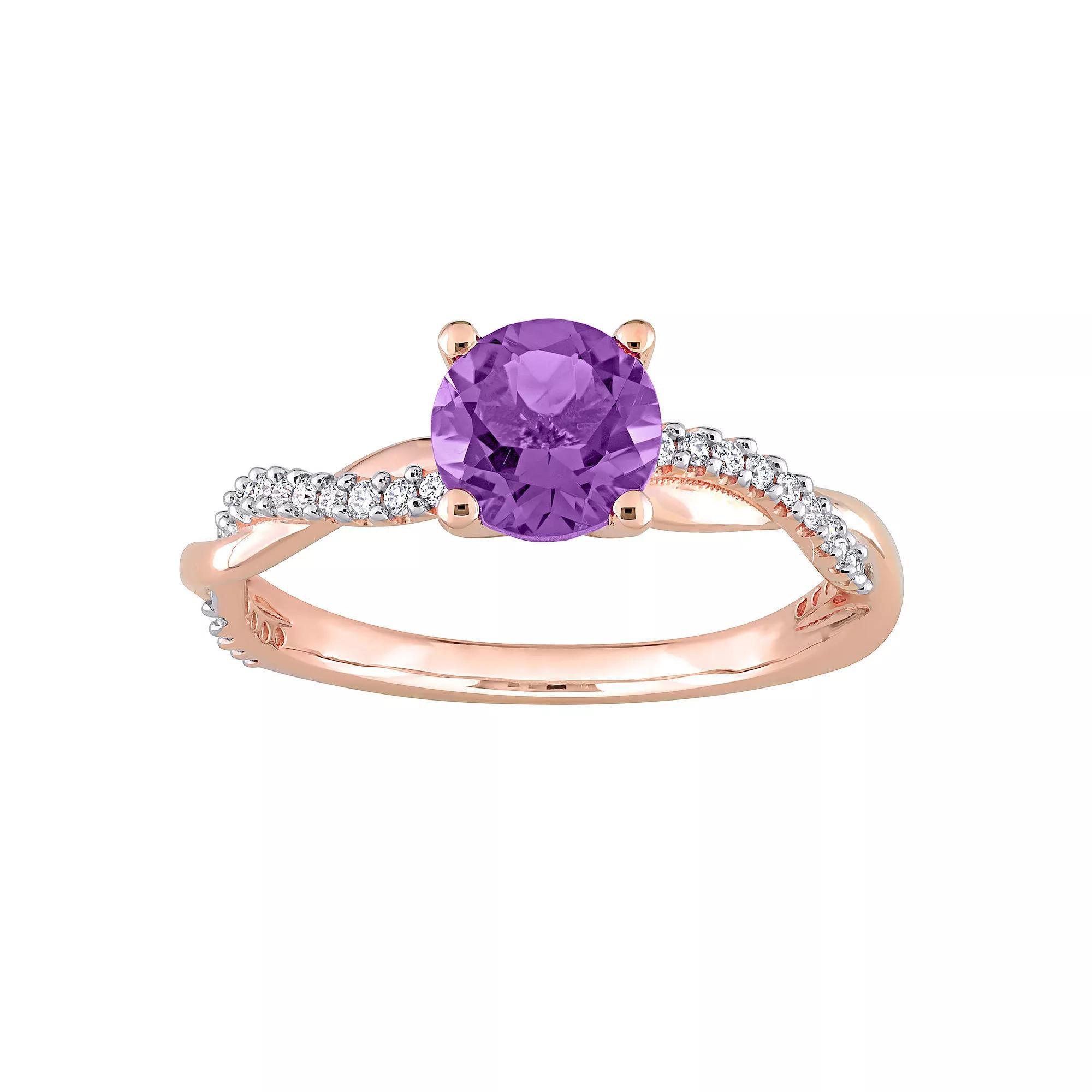 Stella Grace 14k Rose Gold Amethyst & 1/6 Carat T.W. Diamond Crossover Engagement Ring, Women's, Size: 5.50 Product Image